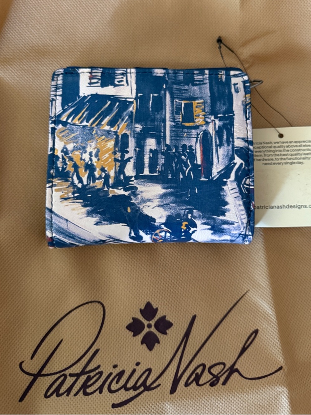 Patricia Nash Blue and Cream Illustrated Canvas Men's Bifold Wallet